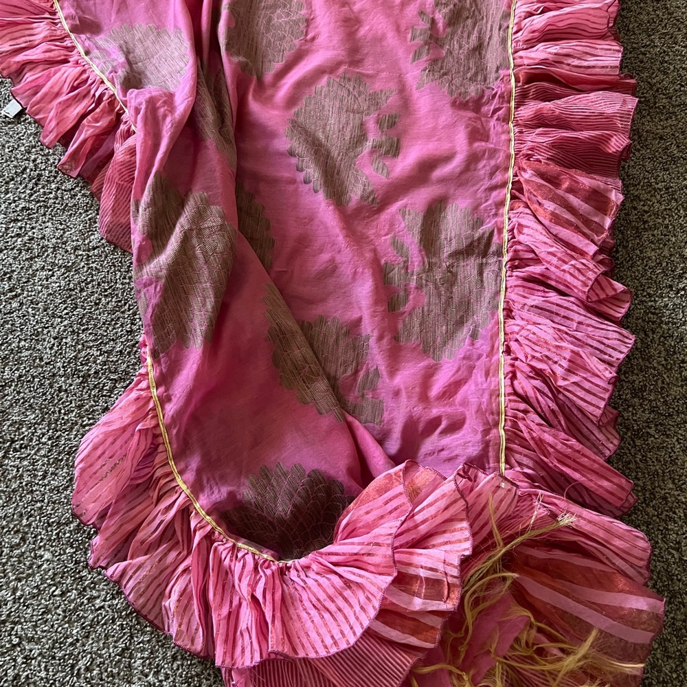 Pink and Brown Ruffled Indian Pakistani dupatta